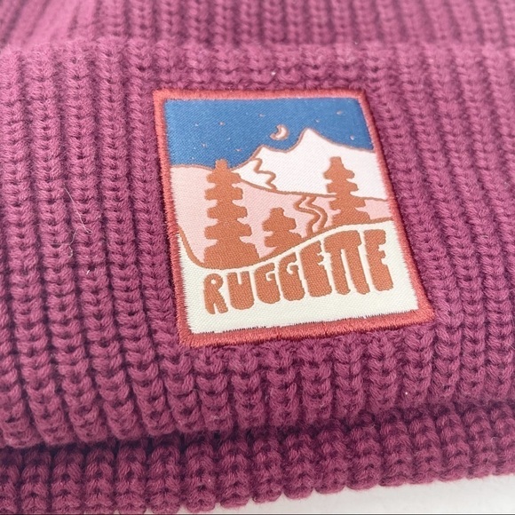 RUGGETTE THE FOREST BEANIE Maroon Red Fold Over Patch 100% Cotton Hat Beanie - Picture 3 of 5